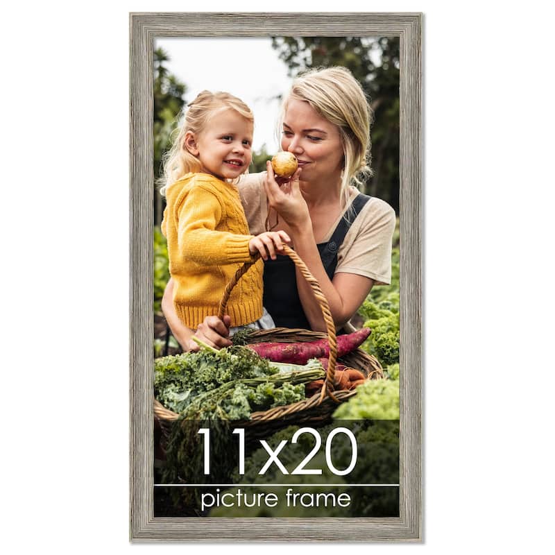 11x20 Grey Rustic Thin Barnwood Picture Frame - UV Acrylic, Foam Board Backing, Hanging Hardware - Holds 11x20 Photo