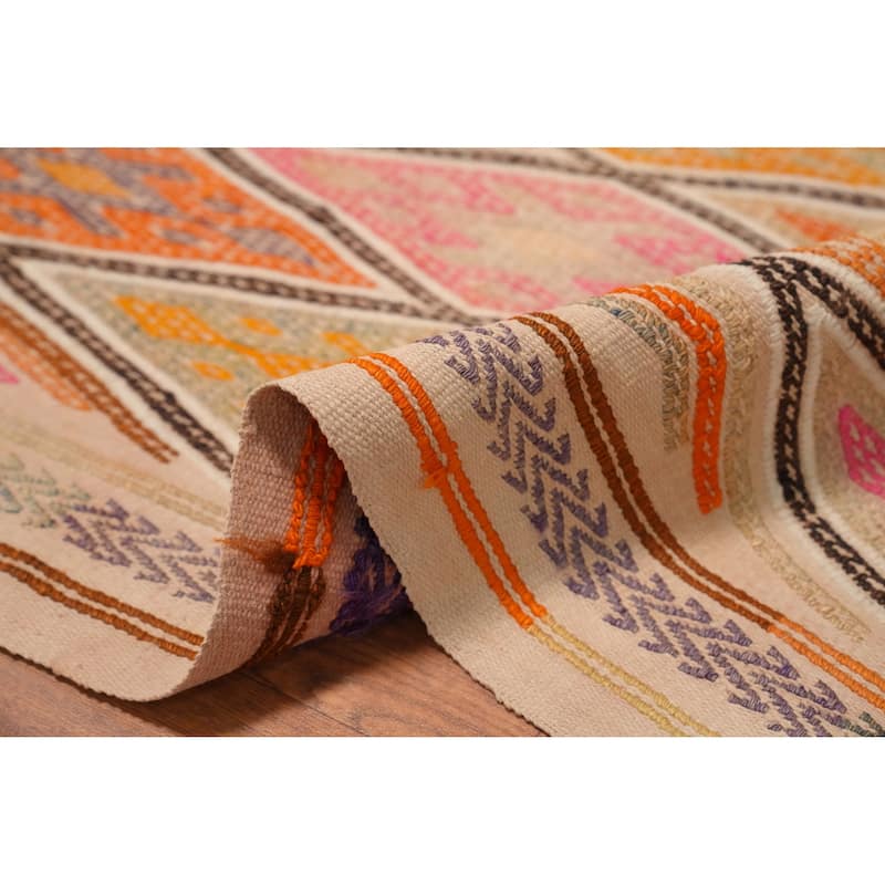 Hand Woven Oriental 100% Wool Carpet Southwestern Tribal Multi-Colored Kilim Runner Rug - 8' 9'' X 3' 5''