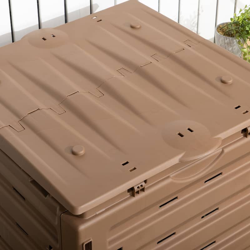Outsunny Garden Compost Bin, 120 Gallon (450L) Garden Composter with 80 Vents and 2 Sliding Doors, Lightweight & Sturdy