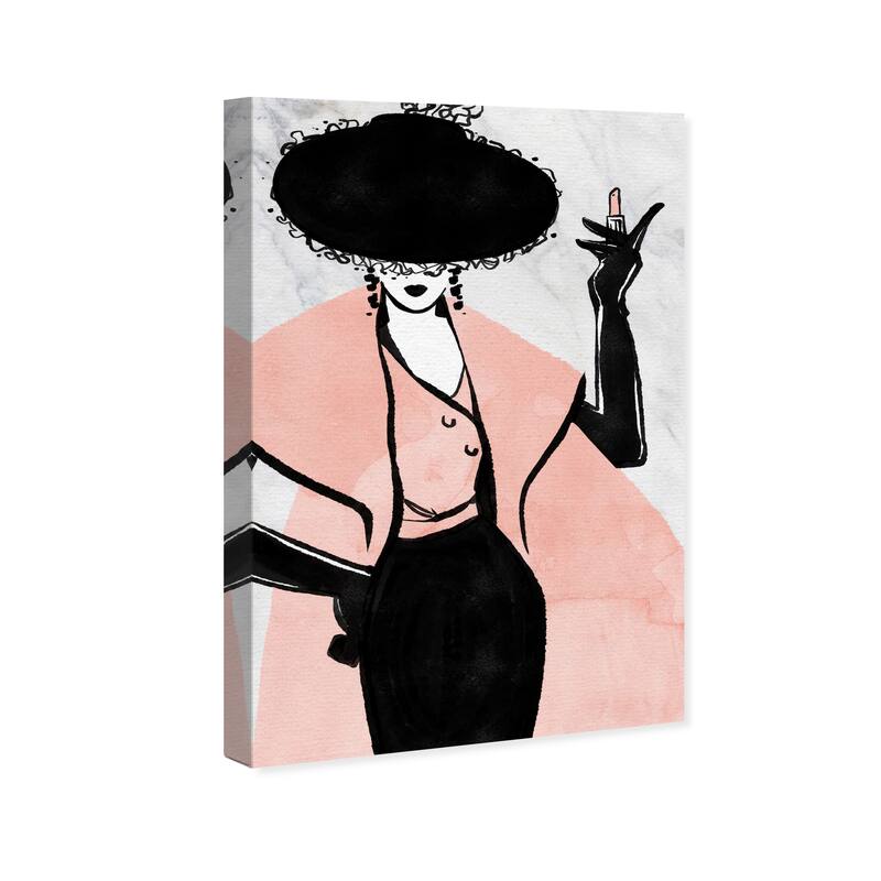 Wynwood Studio Canvas Fashion and Glam Lady with the Glam Black and Pastel Pink Glam Wall Art Canvas Print