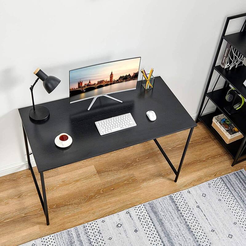 Homylin 47" Modern Computer Desk with Metal Frame, Oak or Black Wood