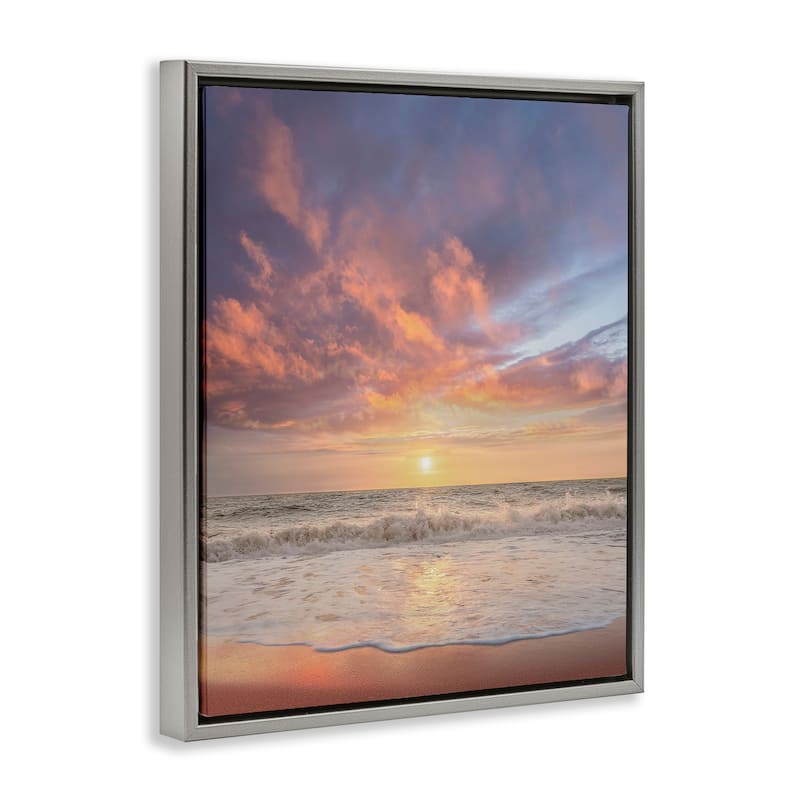 Stupell Sunlit Clouds over Beach Framed Floater Canvas Wall Art Design By Mike Calascibetta