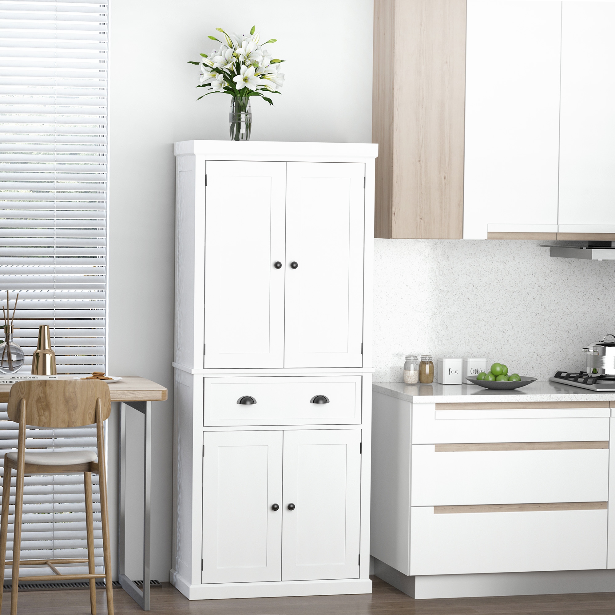 Homcom 72 Traditional Freestanding Kitchen Pantry Cupboard with 2 Cabinet Drawer and Adjustable Shelves Black