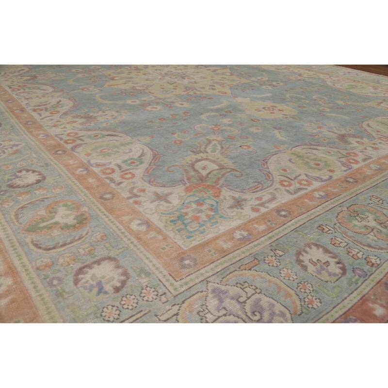 Blue Tabriz Persian Vintage Rug Hand-Knotted Wool Carpet - 9'9" x 13'1"