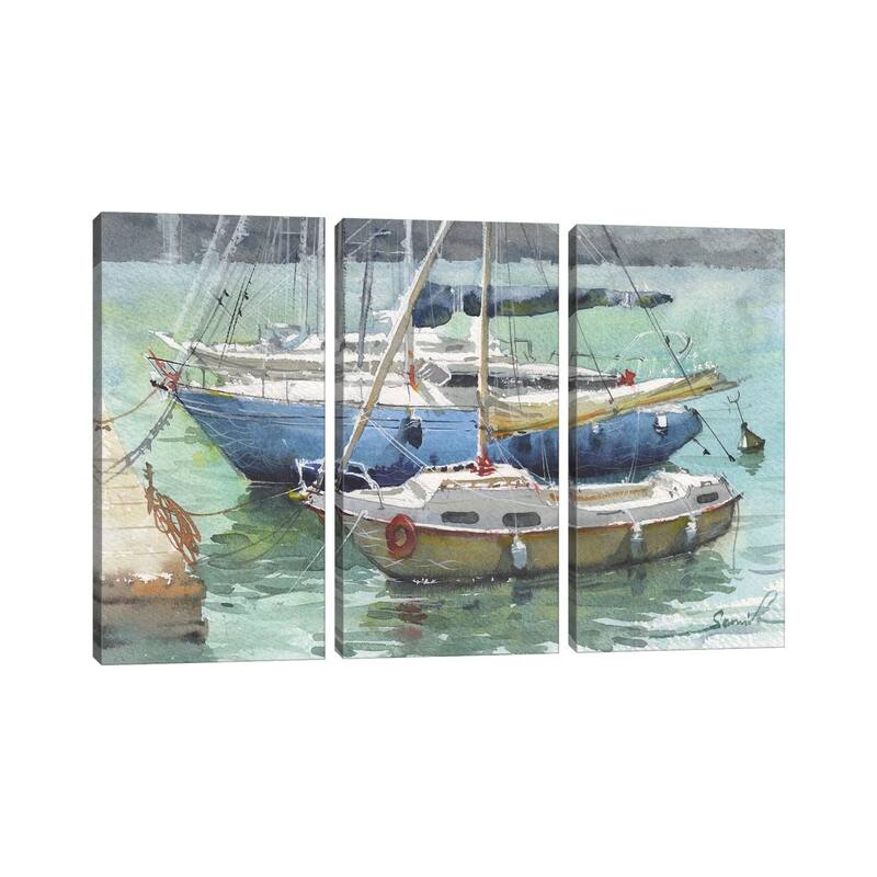 iCanvas "Yachts Seascape Watercolor Painting" by Samira Yanushkova 3-Piece Canvas Wall Art Set