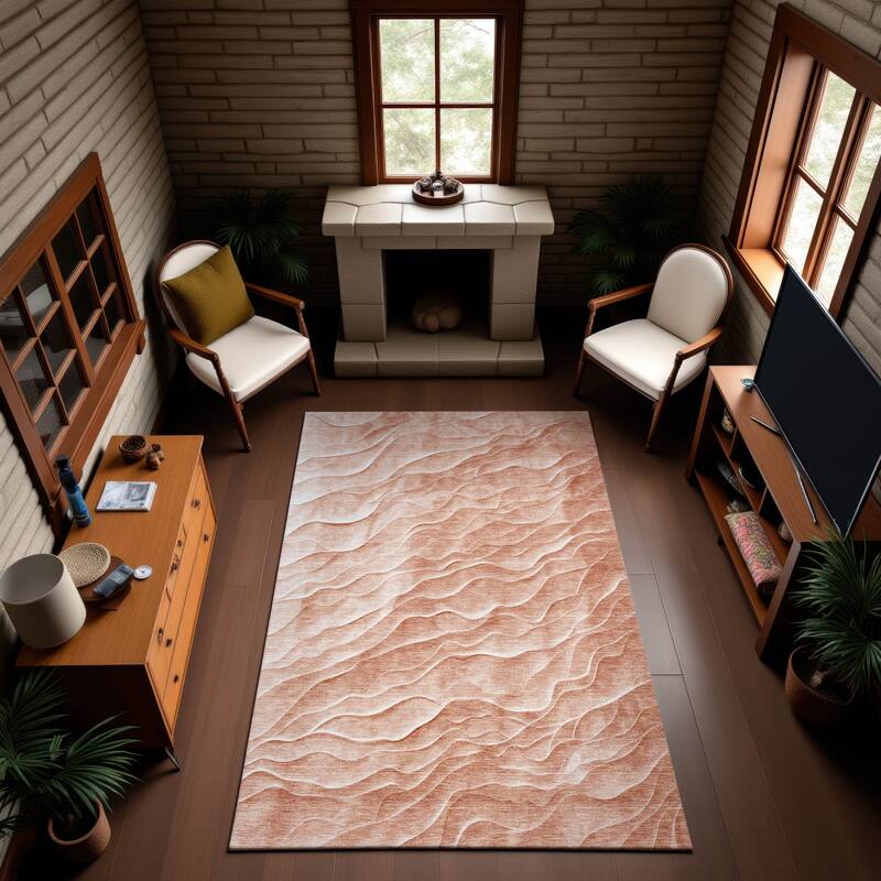 Premium Washable Super Soft Modern Waves Mayfield Rug - Coral - 2'6" x 3'10"