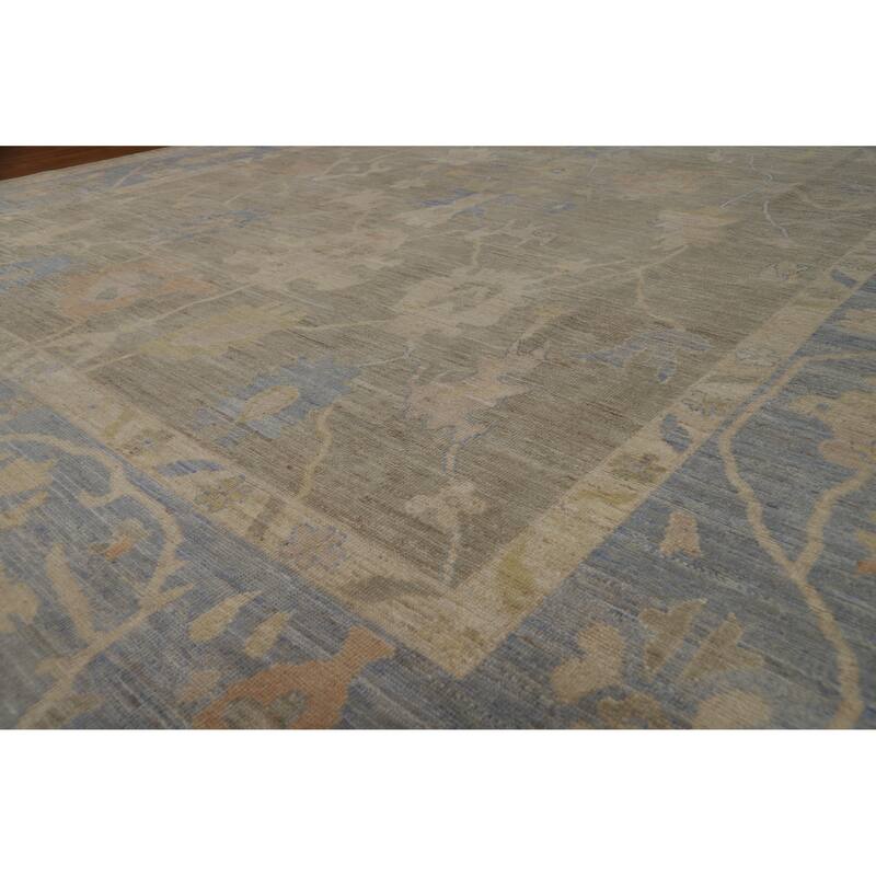 Hand Knotted Oriental 100% Wool Carpet Transitional All-Over Greys & Charcoal Oushak Area Rug - 13' 9'' X 10' 2''