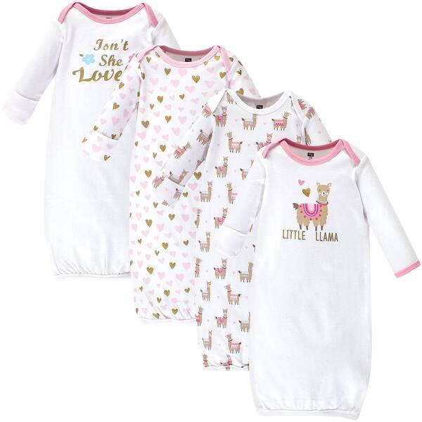 slide 1 of 1, Hudson Baby Infant Girl Cotton Long-Sleeve Gowns 4pk, Little Llama 0-6 Months - Little Llama