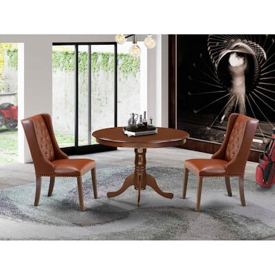 3-Piece Mahogany Finish Solid Wood Top - Button Tufted Upholstered Dining Room Set - Seats 4