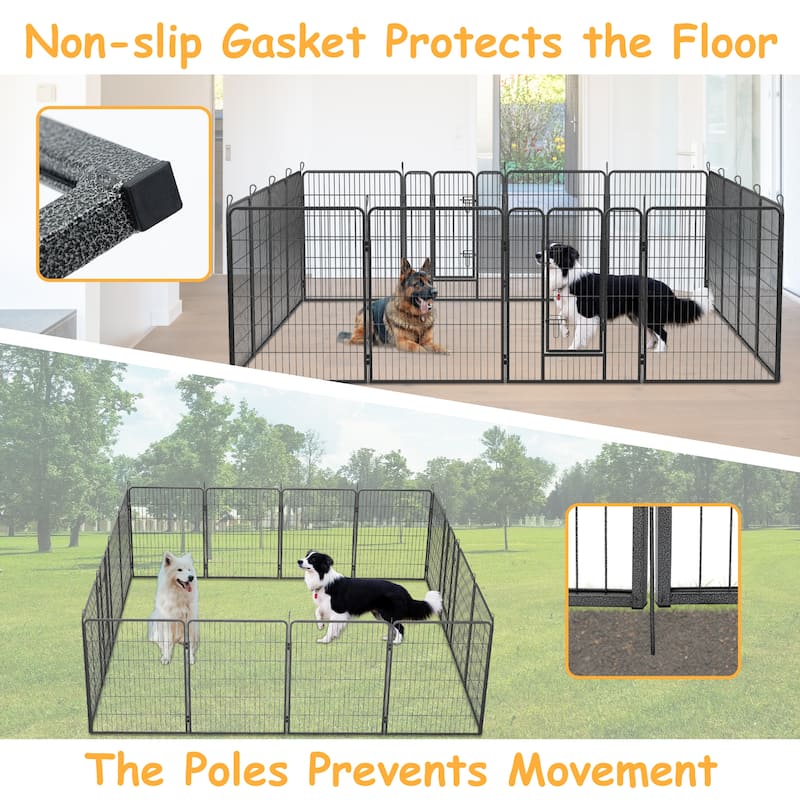 Dog Playpen - 16-Panel Outdoor Pet Fence with Doors, Portable Exercise Pen for All Dog Sizes, Yard, RV & Camping