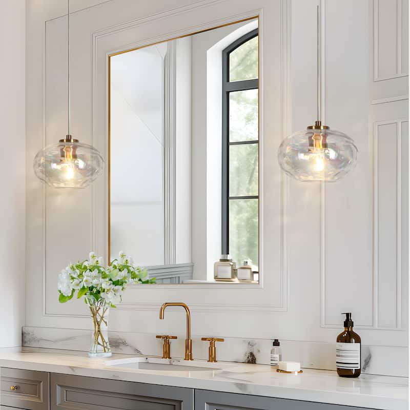 Modern Gold 1-Light Iridescent Textured Glass Pendant Light for Kitchen Island Dining Room - D8.3" x H66" Max