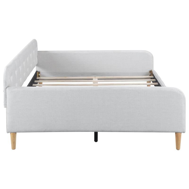 Full Size Upholstered Daybed with 4 Support Legs in Beige