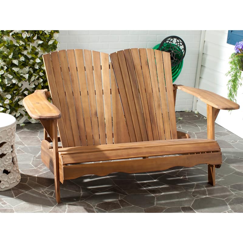 SAFAVIEH Outdoor Fanie Adirondack Acacia Wood Bench - 57Wx37Dx33H - Natural