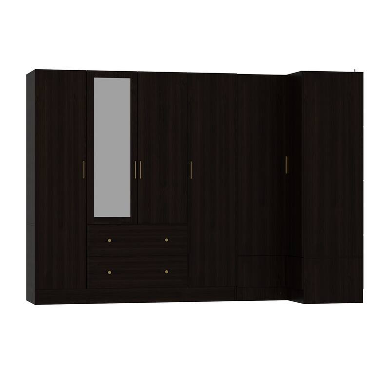 4 Door Wardrobe Large Storage Cabinet Armoire with Mirror and 2 Drawer