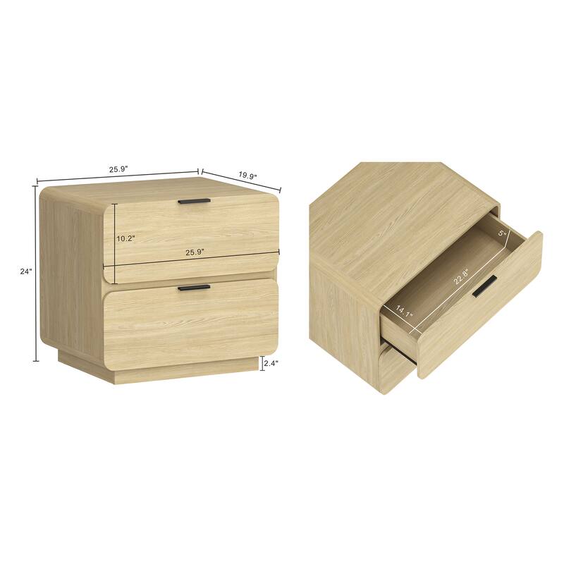 Sleek 26-Inch 2-Drawer Nightstand in Natural Finish