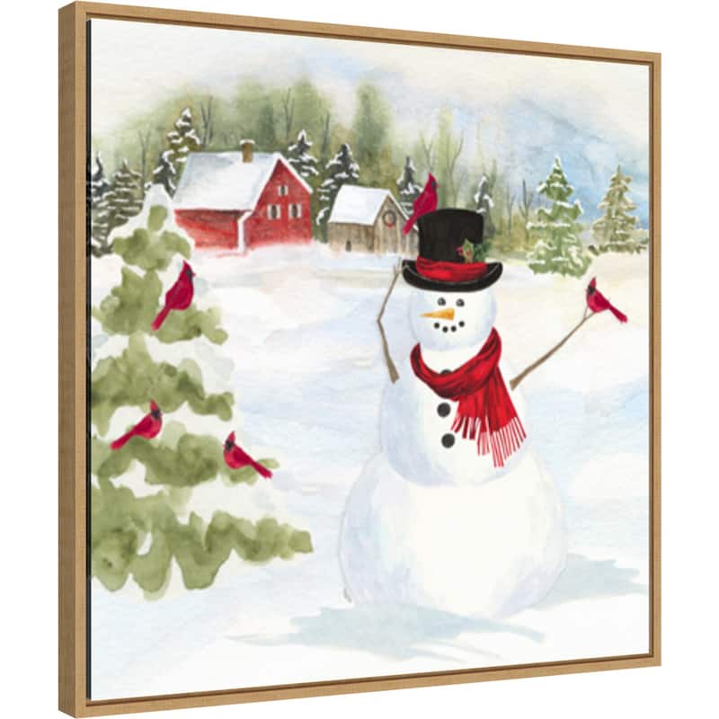 Snowman Christmas IV by Tara Reed Canvas Art Framed - 22 x 22 in