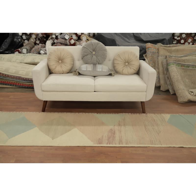 Hand Woven Oriental 100% Wool Carpet Southwestern Modern Multi-Colored Kilim Runner Rug - 11' 4'' X 2' 7''