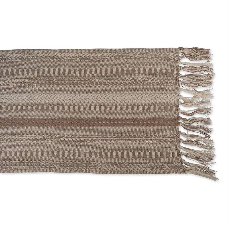 Braided Stripe Fringed Woven Cotton Table Runner - 72" - Brown and Tan