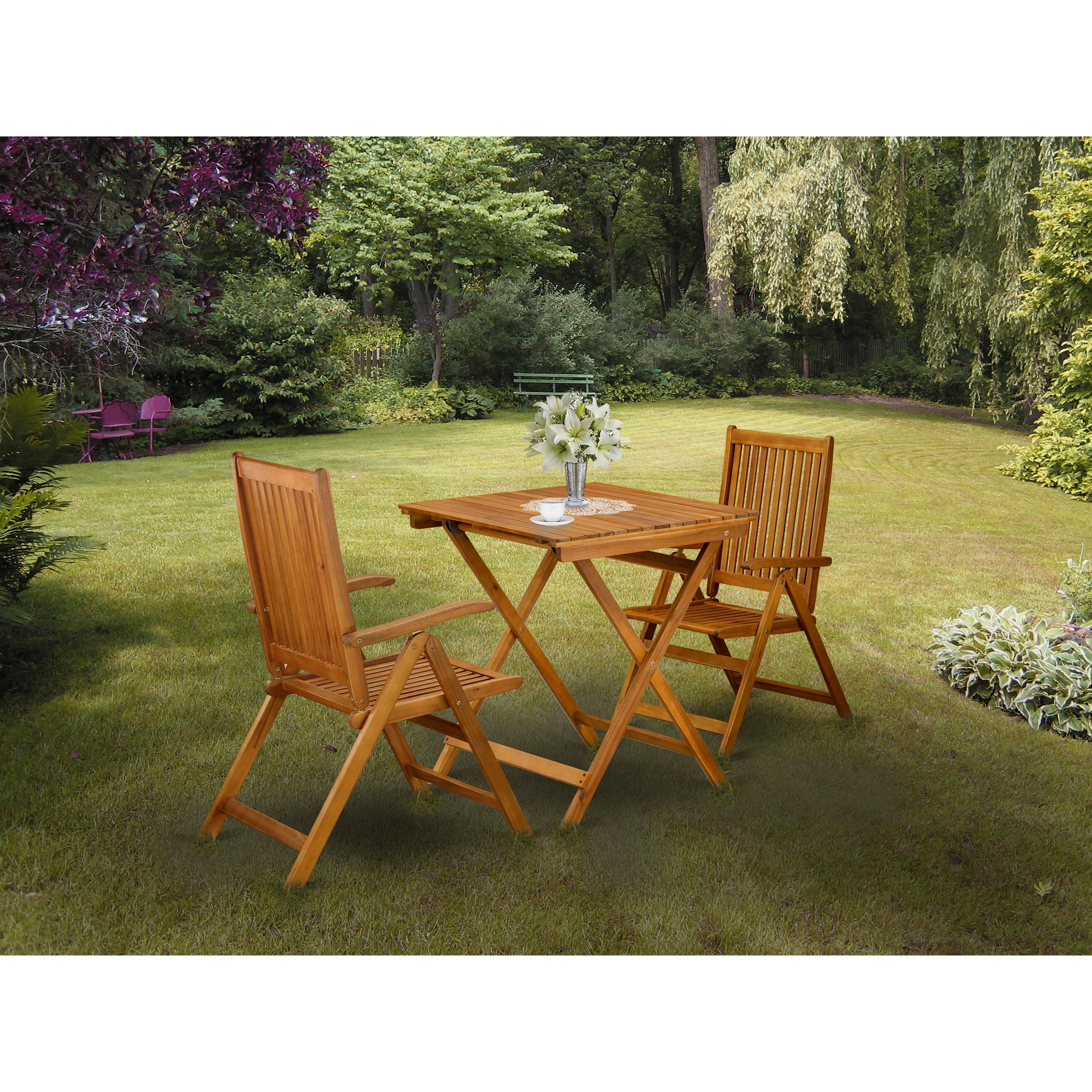 3 Piece Wood Patio Dining Set Consists Of A Wood Folding Table And 2 Bistro Chairs Ideal For Garden, Terrace, Bistro, And Porch