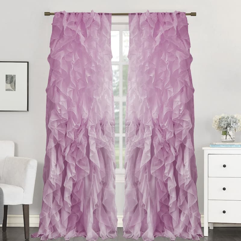 Sweet Home Collection Chic Sheer Voile Vertical Ruffled Tier Window Single Panel Curtain - 108" Long