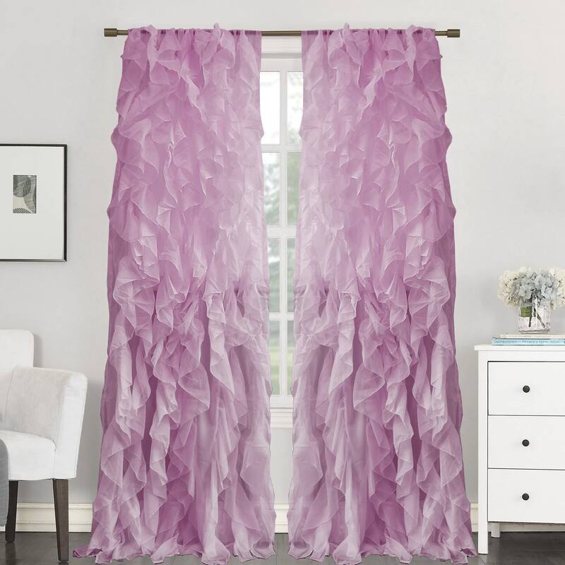 Sweet Home Collection Sheer Voile Waterfall Ruffled Tier 108 Inch Single Curtain Panel - 108" long x 50" wide