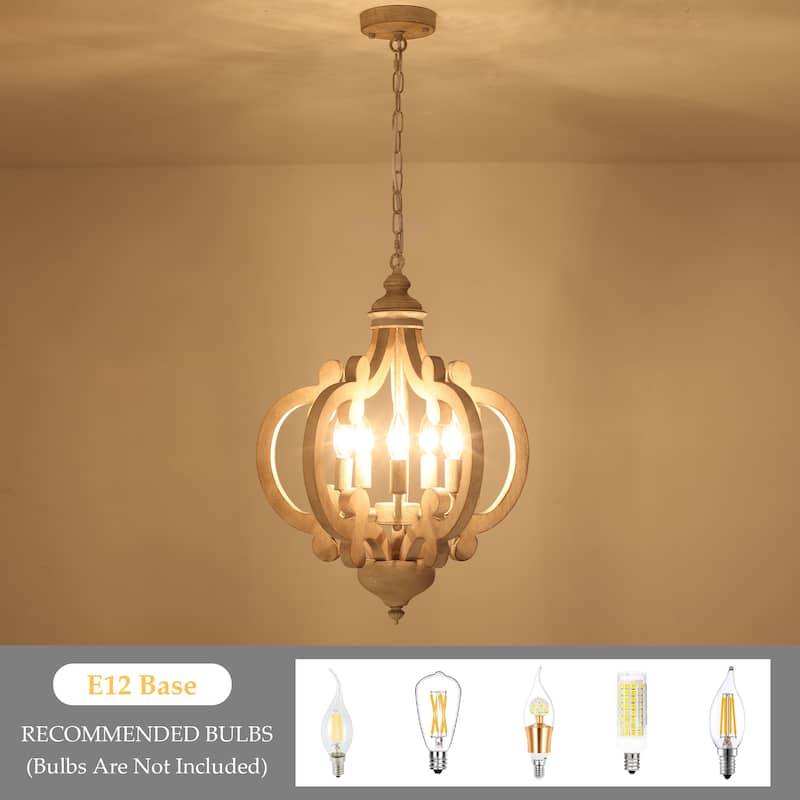 5-Light Modern Pendant Light, Farmhouse Wood Chandelier for Dining Room Living Room - W17.71"x H19.68"
