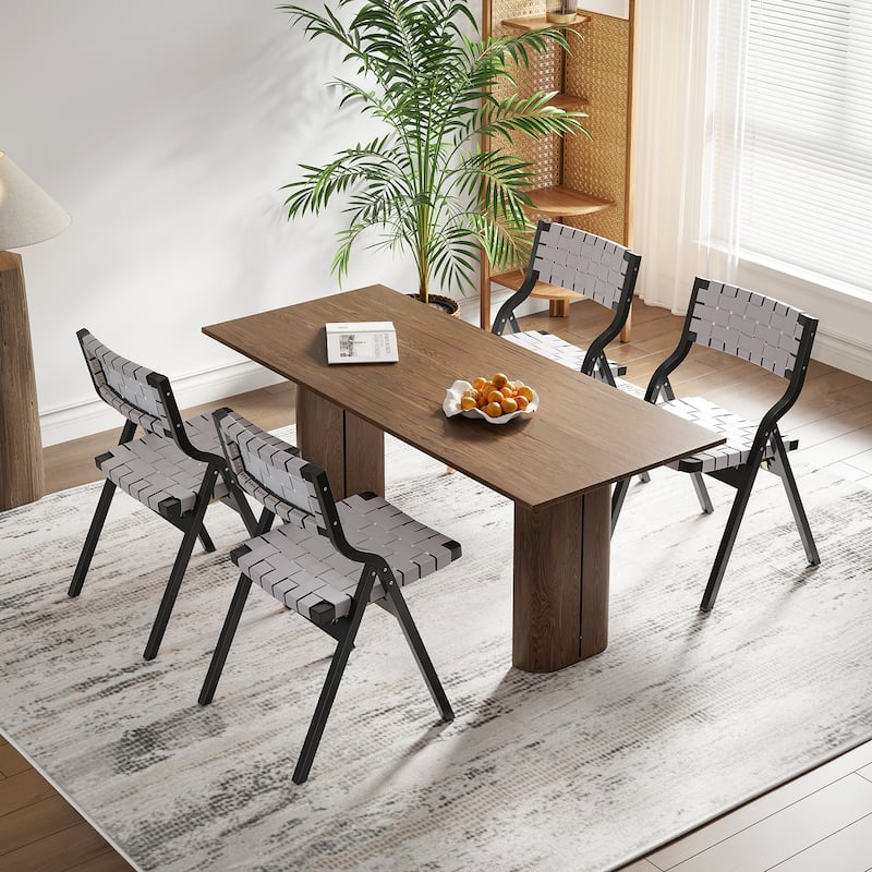 Foldable Chairs Wooden Stackable Dining Chairs for Kitchen & Dining Room Chair Woven Seat & Webbing Back, Dining Chair Set of 2