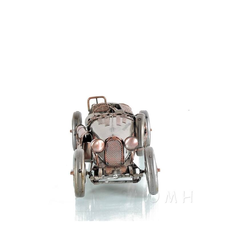 HomeRoots c1924 Bugatti Bronze and Silver Racecar Model Sculpture - 5.25' X '4.25' X '14