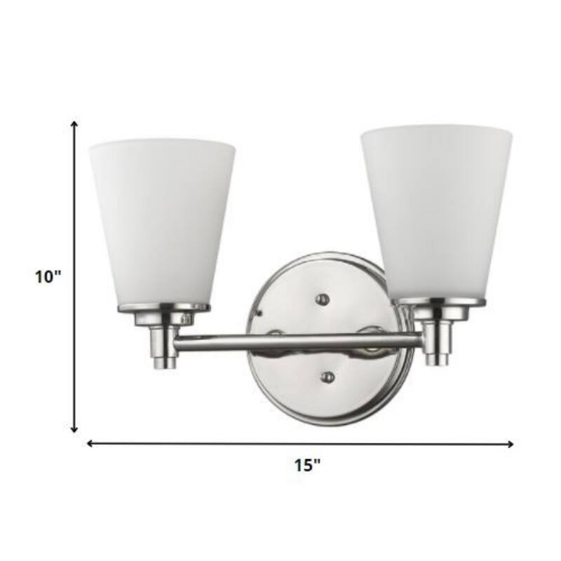 Two Light Silver Wall Light with Frosted Glass Shade and Polished Nickel Finish - 6.50" x 15" x 10"