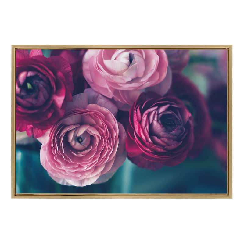 Sylvie Pink Flower Bouquet Framed Canvas Wall Art, Gold 18 x 24 - 23x33 - Plastic - Gold