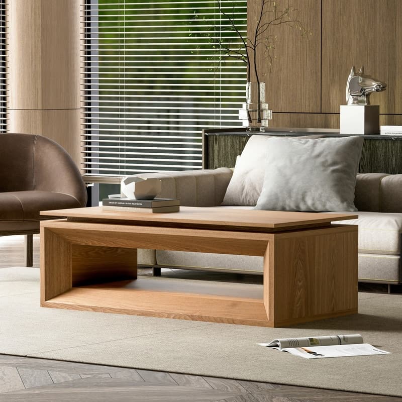 43.3" Lift-Top Coffee Table, Solid Wood Veneer Modern Accent Table with Storage and Adjustable Height