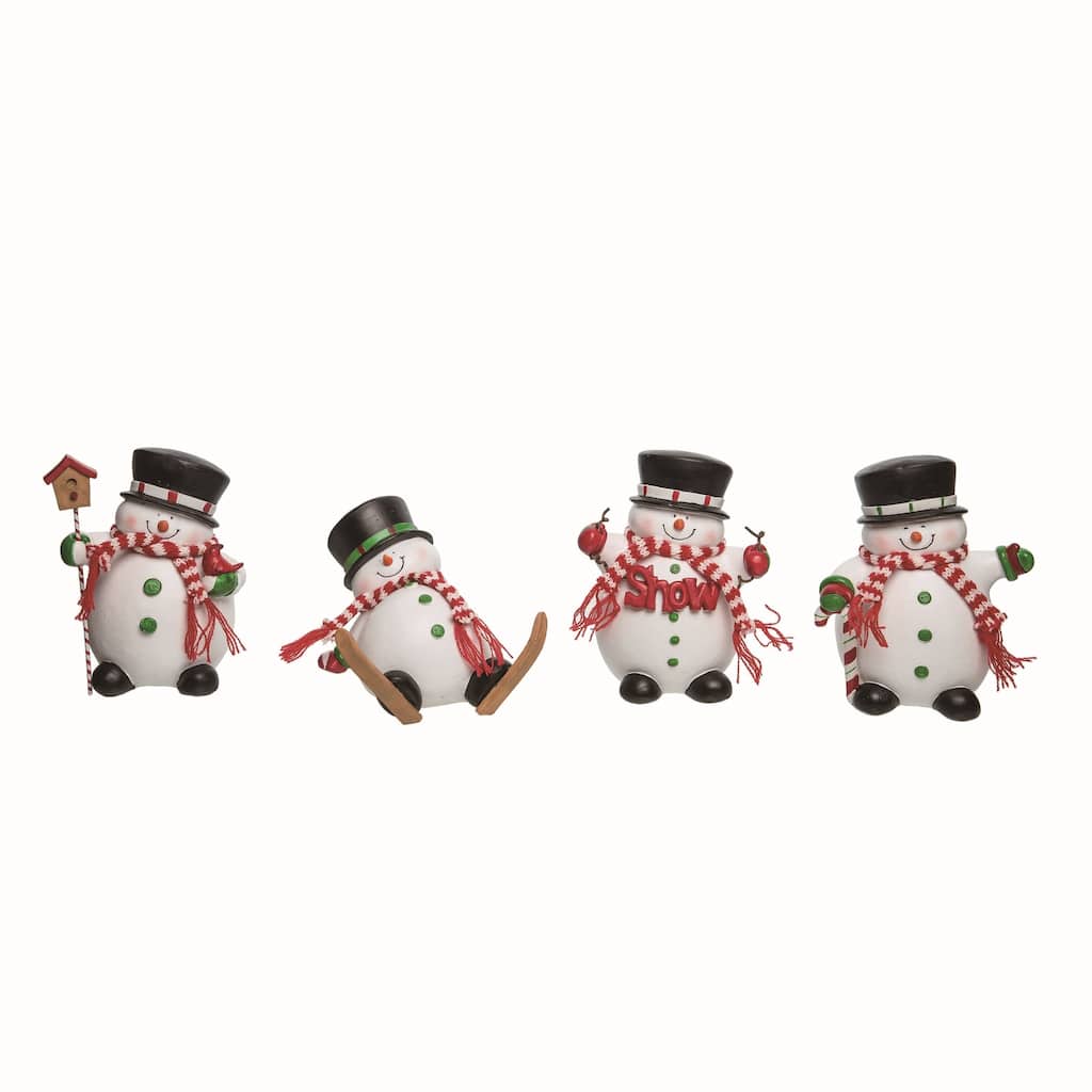 Transpac Christmas Resin Droopy Snowman Figurine Set of 4 Christmas Home Decorations - Mutlicolor