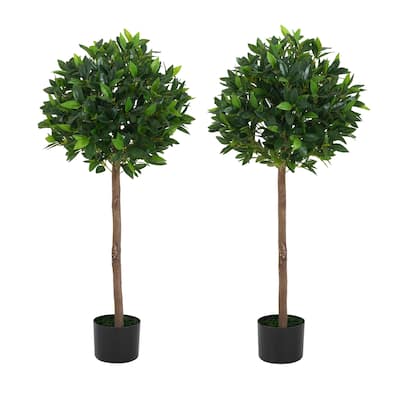 49" Artificial Topiary Bay Tree Ball with Pots, Set of 2