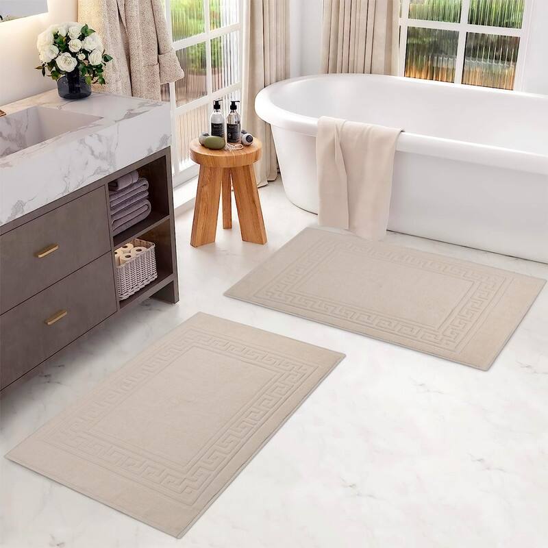 Blue Nile Mills 100% Cotton Thick Absorbent Washable Bath Mats Set of 2 - Ivory