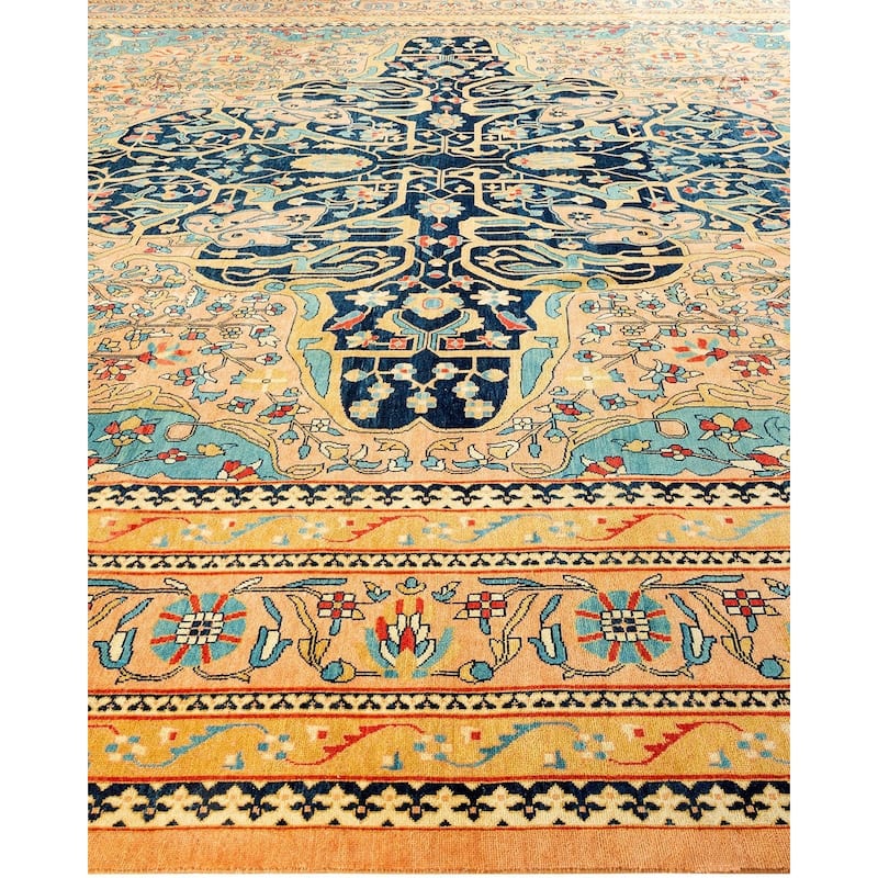 Overton Handknotted Wool Vintage Inspired Contemporary Eclectic Beige Area Rug - 15' 10" x 11' 10"