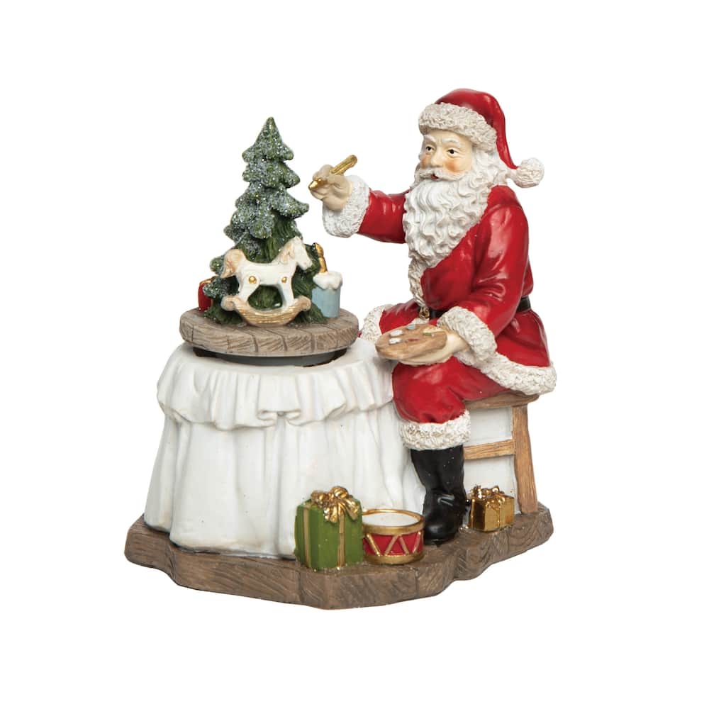 Transpac Resin 6.5 in. Multicolored Christmas Nostaic Crafting Santa Music Box