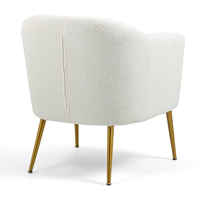 Ayami White Boucle Accent Chair with Gold Legs