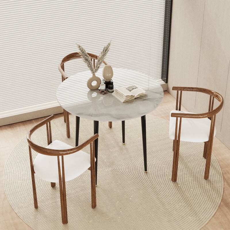 Metal Frame 4 Legs Round Dining Table Heavy Duty Sintered Stone Top - 31.5"