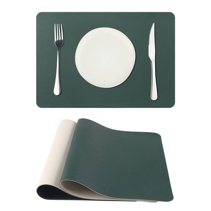 Placemats Set of 2, Faux Leather Kitchen Table Mats Place Mats - 17x12 inch - Green Beige