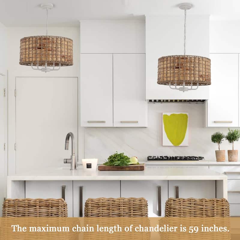 5-Light Candlestick Circle Hanging Farmhouse Chandelier Linear Island Chandelier Lighting for Dining Room - White and Brown