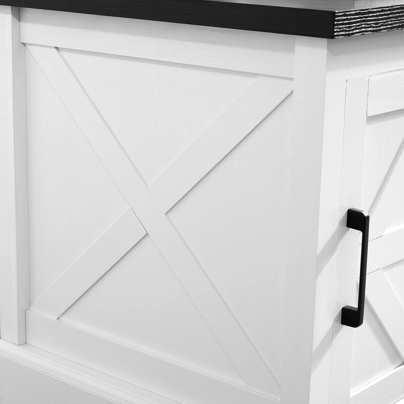 Farmhouse Side Table Narrow Nightstand with Barn Door and Hidden Cabinet for Bedroom Living Room