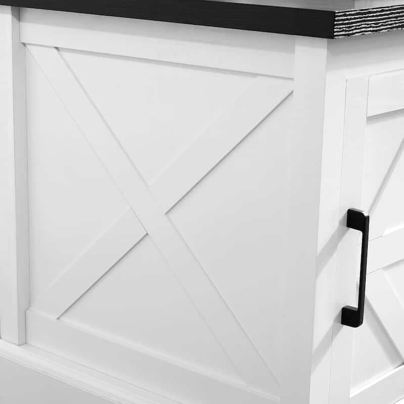 Rustic Style Nightstand，Bedside Storage Cabinet with Barn Door and Adjustable Shelf， Farmhouse Style Side Table，Sofa Table