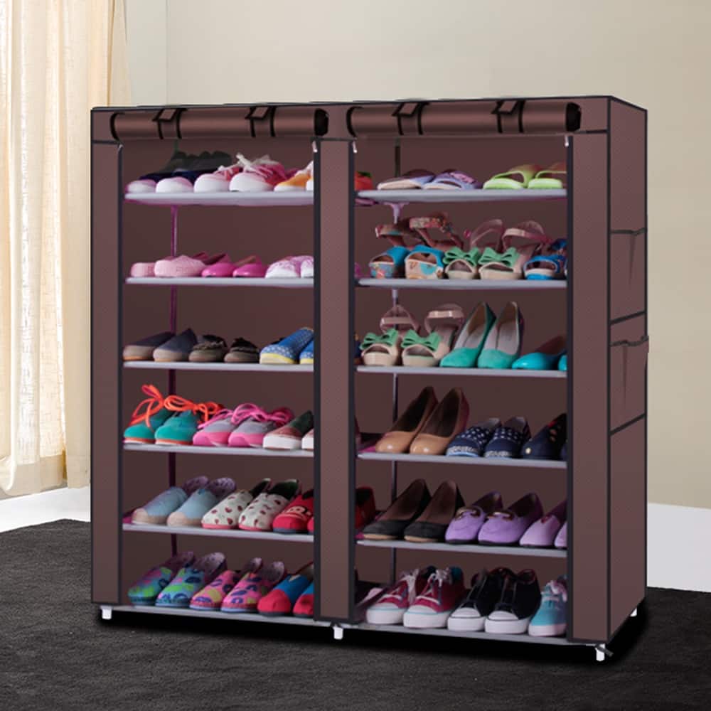 Shoe Rack Storage Organizer Cabinet Tower with Non-Woven Fabric Cover Coffee