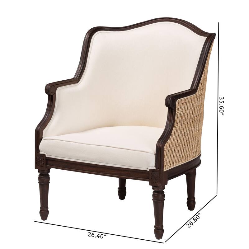 bali & pari Ornella Traditional French Beige Fabric and Dark Brown Finished Wood Accent Chair