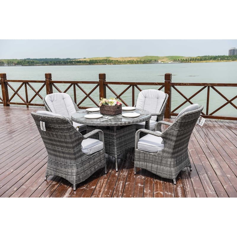 5-piece Patio Wicker Dining Set with Cushions Outdoor Furniture
