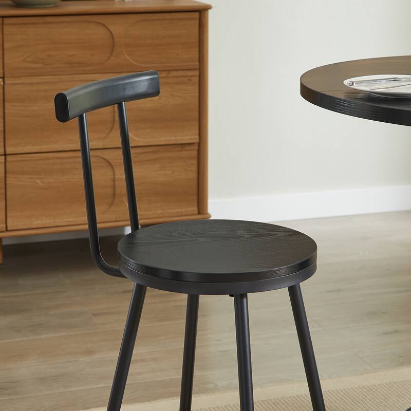 3-Piece Bar Table and Stool Set 31.5-inch round bar table with two stools Compact wooden dining bar with metal ring footrest