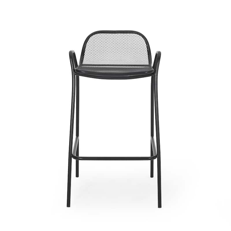 Roomfitters Modern Outdoor Bar Stools with Durable Metal Frame, Mesh Backrest and Armrest Design, Ideal for Patio, Black