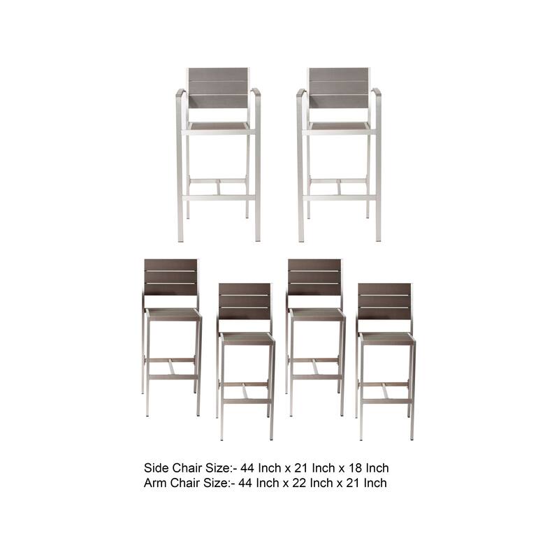 Kylo 18 Inch 6 Piece Bar Armchairs and Side Chairs, Aluminum, Gray, Brown