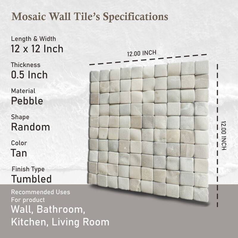 Molar 3 Tan Pebble Mosaic Tiles for Backsplash Kitchen and Bathroom Wall (12" X 12") 5 tiles per case - Case (5 Tiles)