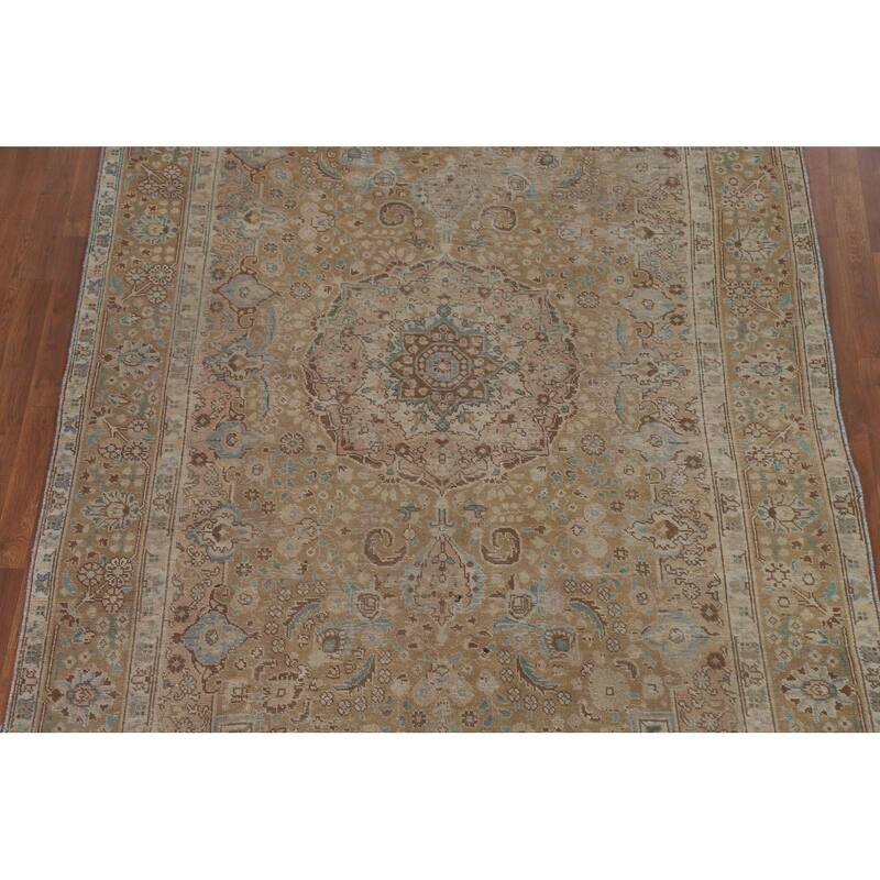 Hand Knotted Oriental 100% Wool Carpet Traditional Medallion Yellow & Gold Tabriz Area Rug - 9' 9'' X 6' 7''